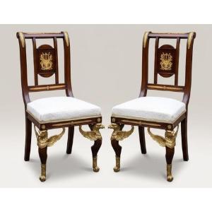 Paire de Chaises Acajou et Bronze Doré Style Empire, fin XIXe Siècle Edmond Kahn & Co Londres