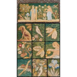 Panneau brodé anglais – Jardin merveilleux Angleterre Textile XVIIe siècle