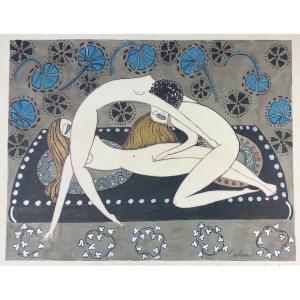 Curiosa Drawing Lesbian Homosexuality 20th Century Ink And Watercolor Cahout Alice Rousseau Drouard