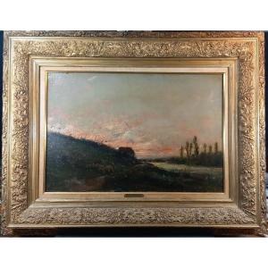 Karl Daubigny 1846-1886 "Soleil Couchant" Huile sur Toile Signée datée 1874