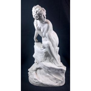 Sculpture Biscuit "Baigneuse nue sur un rocher" D'après Raphaël Nannini (1852-1925) XIXe