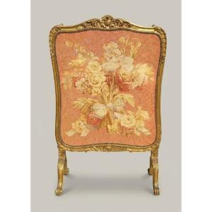 Grand Ecran de Cheminée Bois Doré Style Louis XV Régence Panneau Tapisserie Ep. Napoléon III