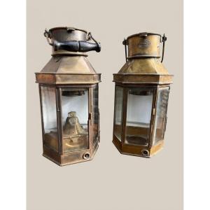 Paire de Lanternes de Marine Bateau Laiton Bulpitt & Sons Birmingham XXe 