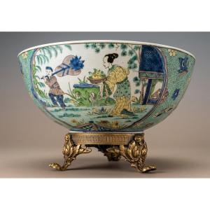 Coupe Porcelaine de Chine Famille Verte Wangsai Emaux sur Couverte Monture Bronze XIXe 