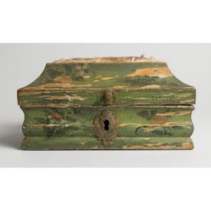 Boite à Couture Bois Peint Fleur sur Fond Vert XVIIIe siècle