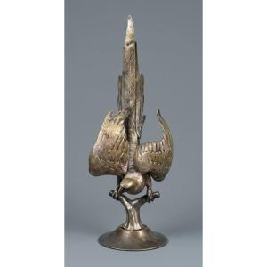 19th-century Silver-plated Bronze Parrot—decorative Figurine