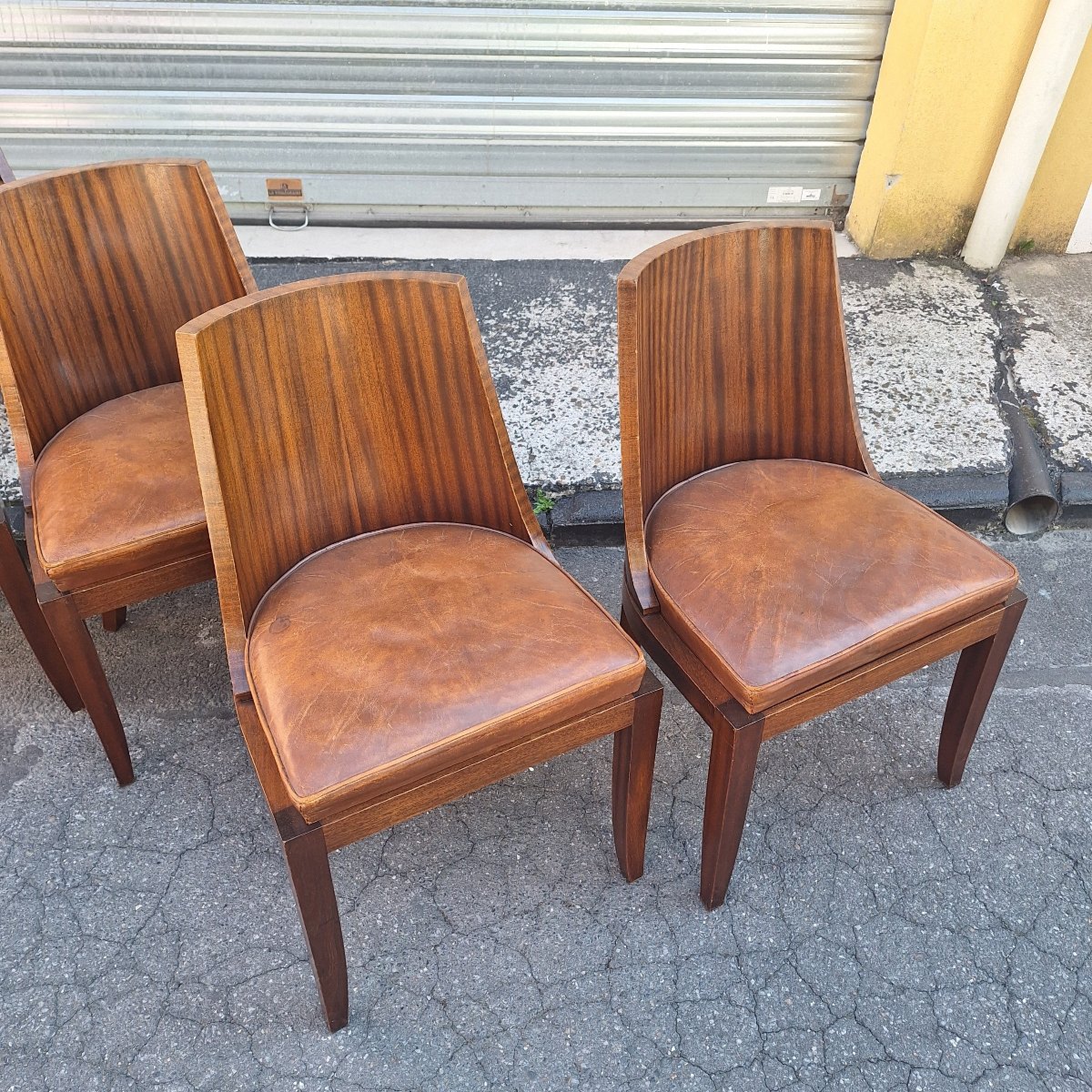 Set Of 6 Art Deco Chairs — Rosewood With Original Leather Seats — France, Circa 1930-photo-4