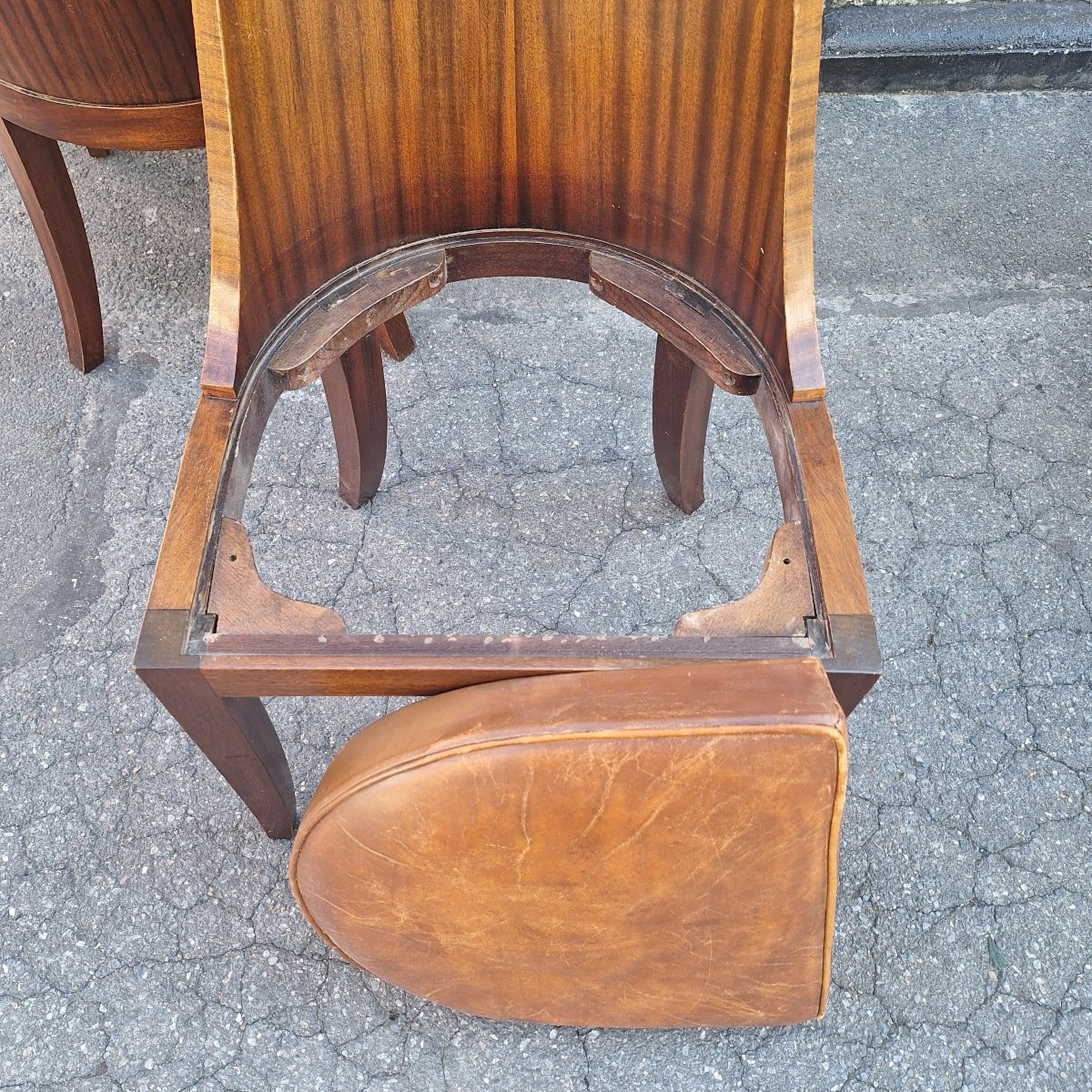 Set Of 6 Art Deco Chairs — Rosewood With Original Leather Seats — France, Circa 1930-photo-4