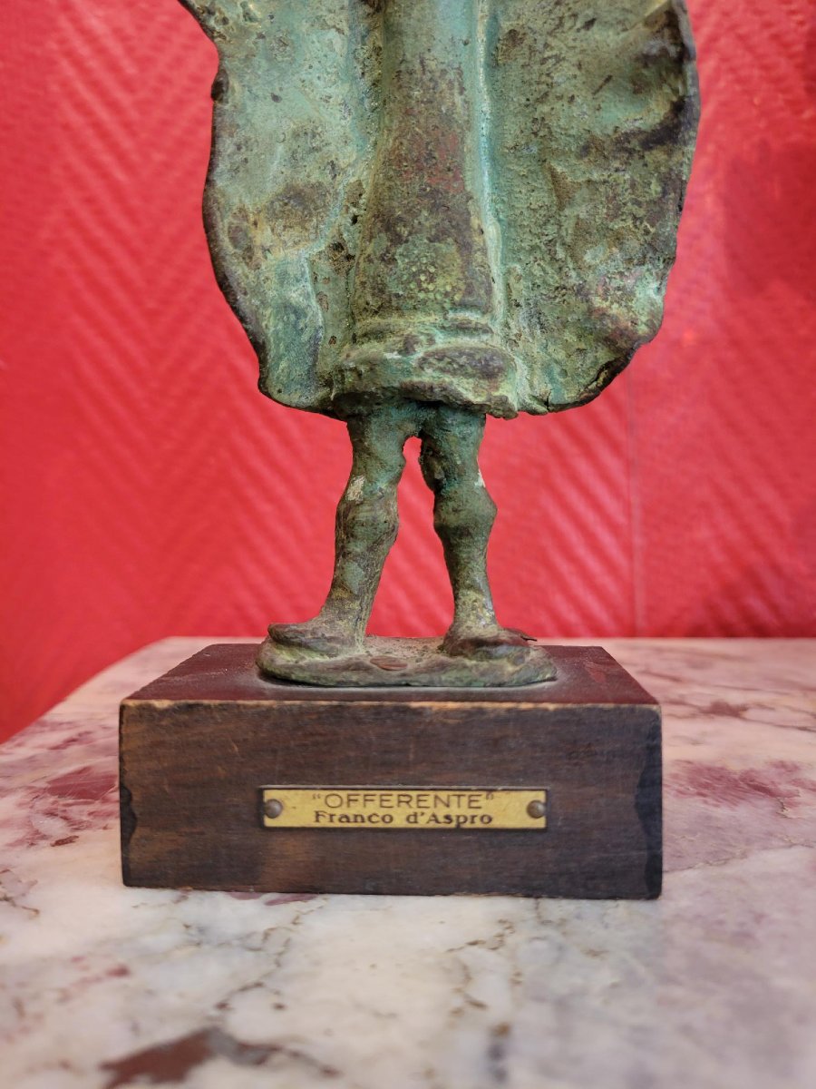 Franco d'Aspro (1911-1995)-"offerente", Bronze Sculpture With Excavated Patina.-photo-2
