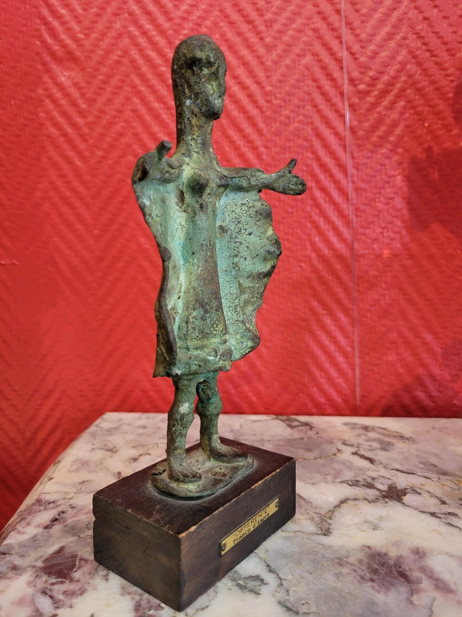 Franco d'Aspro (1911-1995)-"offerente", Bronze Sculpture With Excavated Patina.-photo-1