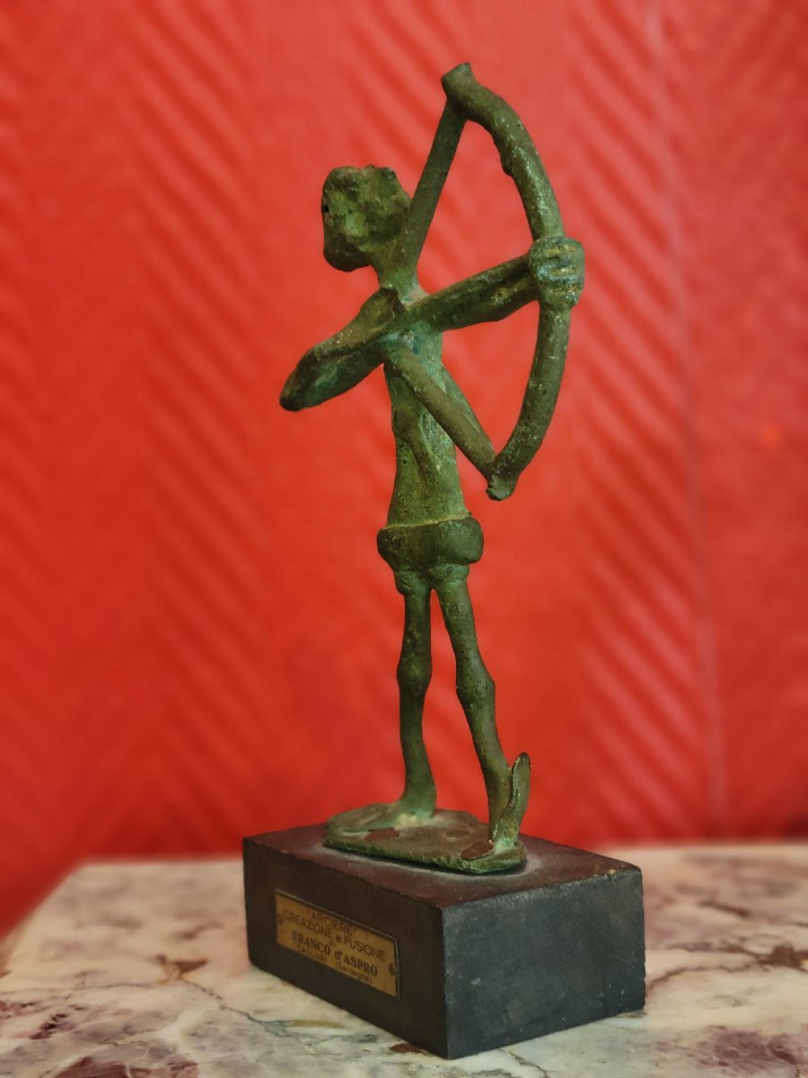 Franco d'Aspro (1911–1995)—"arciere," Bronze Statuette With An Excavated Patina, Circa 1950.-photo-1