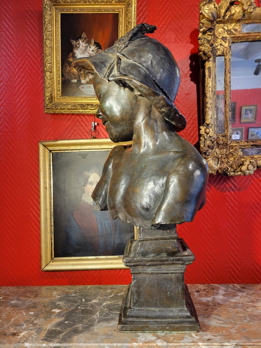 Emilio MARSINI, "Il Bricconcello" (le petit chenapan), buste en bronze à patine noire, 1880-photo-3