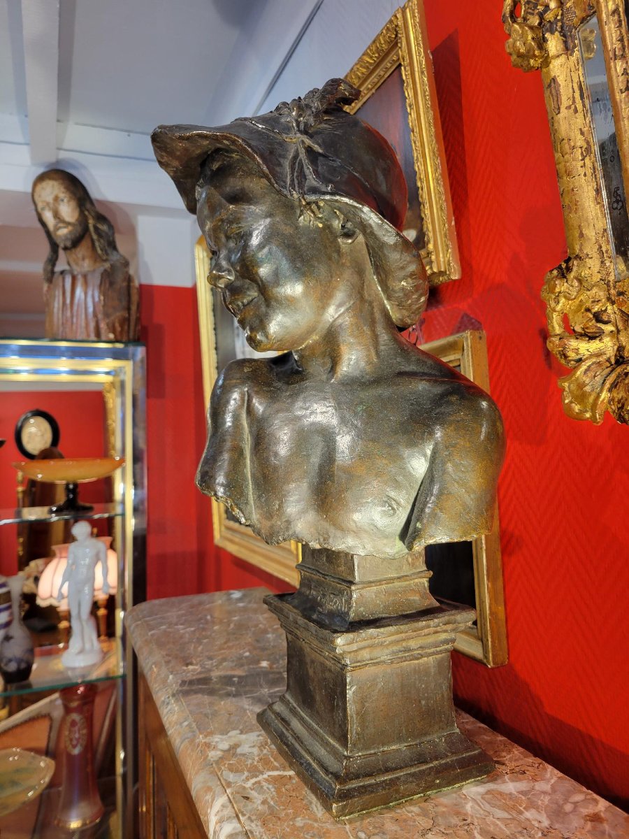 Emilio MARSINI, "Il Bricconcello" (le petit chenapan), buste en bronze à patine noire, 1880-photo-4