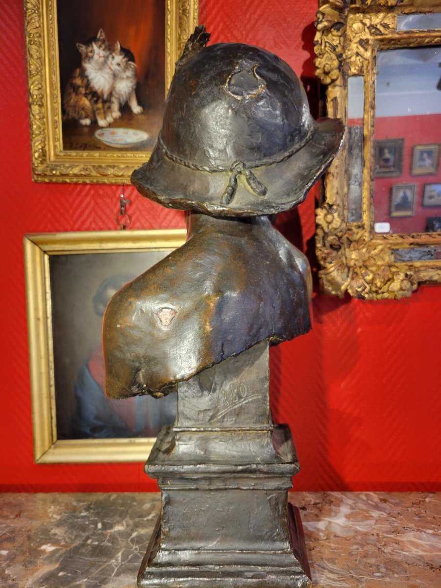 Emilio MARSINI, "Il Bricconcello" (le petit chenapan), buste en bronze à patine noire, 1880-photo-1