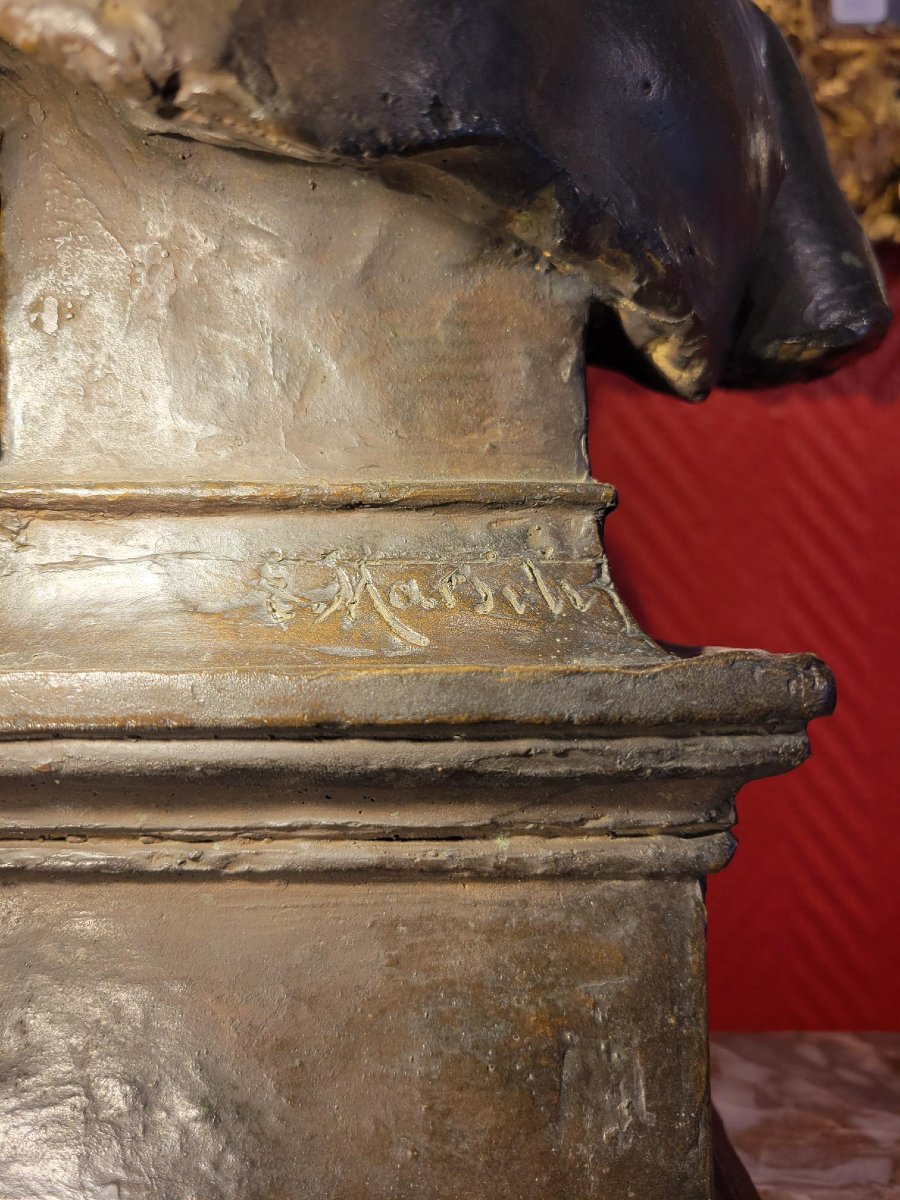 Emilio MARSINI, "Il Bricconcello" (le petit chenapan), buste en bronze à patine noire, 1880-photo-2