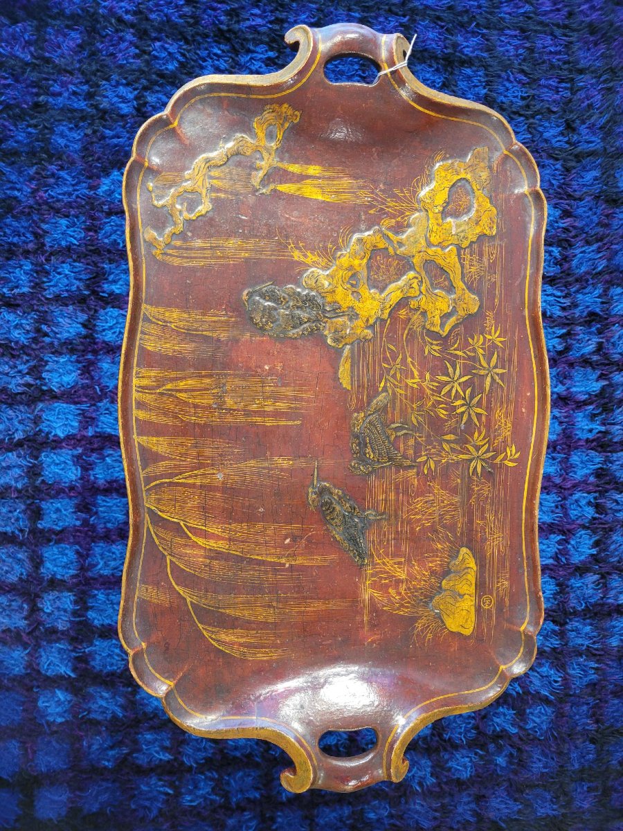 Living Room Tea Table With Two Handles, Featuring Japanese-style Decoration—made Of Light Wood, Late 19th Century-photo-2