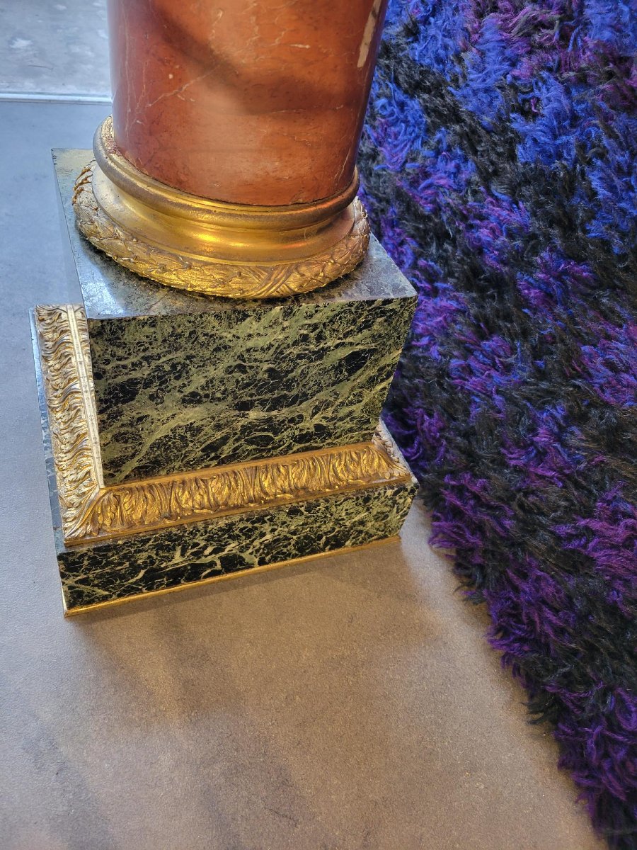 colonne-piédestal  (120cm), marbre rouge griotte et vert antique, bronze doré - xixème siècle-photo-4