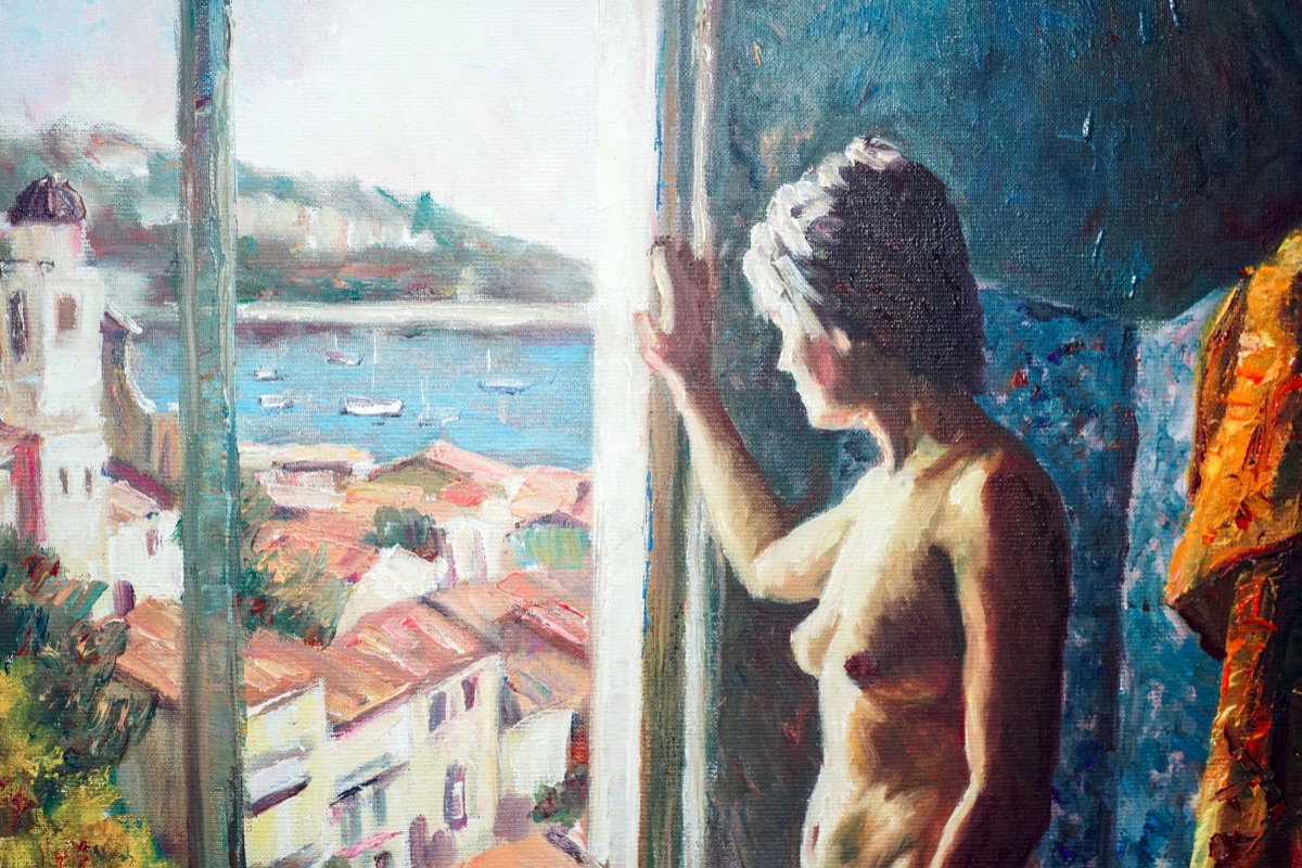 Pascal HAYOT, "Nu à la fenêtre", SAINT TROPEZ , Huile sur toile-photo-2