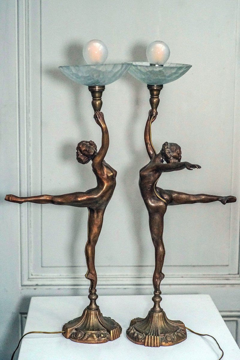 Pair Of Art Deco Naked Women Lamps-photo-2