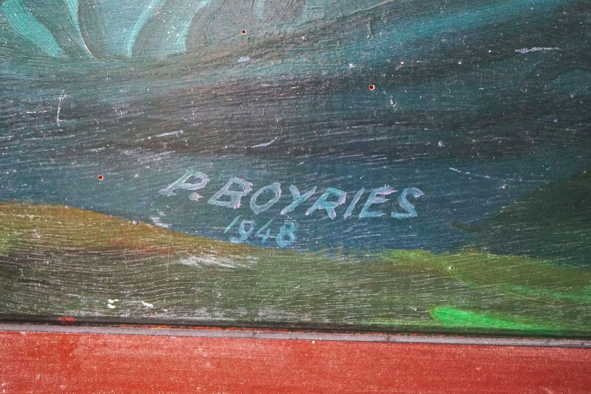 Large Oil On Wood. Women In The Bath-photo-2