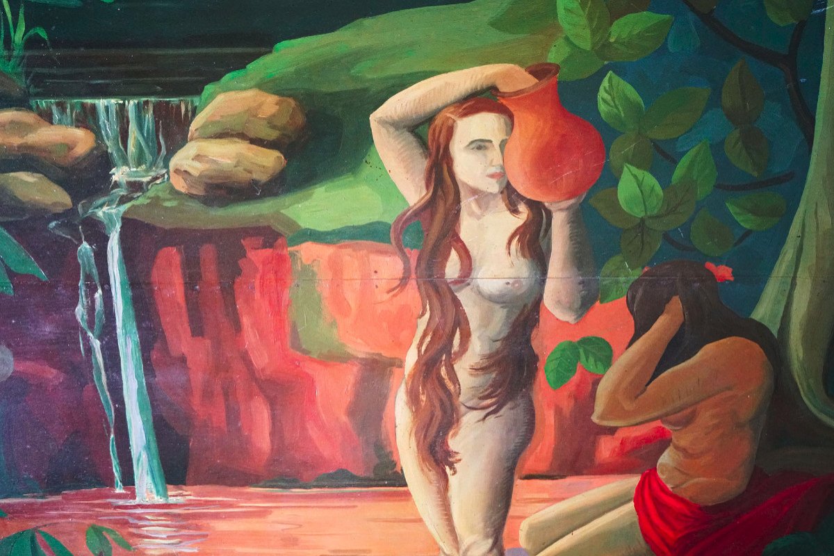 Large Oil On Wood. Women In The Bath-photo-4