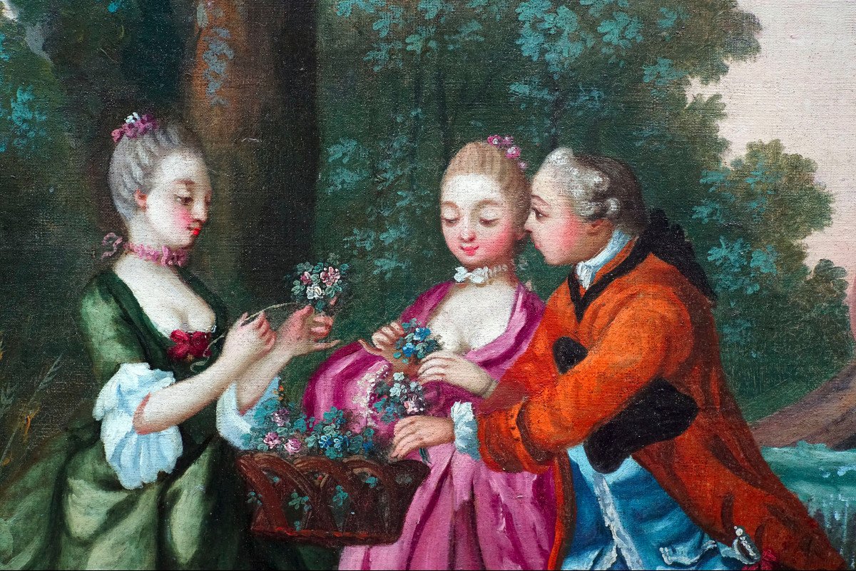 LE PARTAGE DE LA CUEILLETTE" Huile sur toile. École française XVIIIème-photo-1