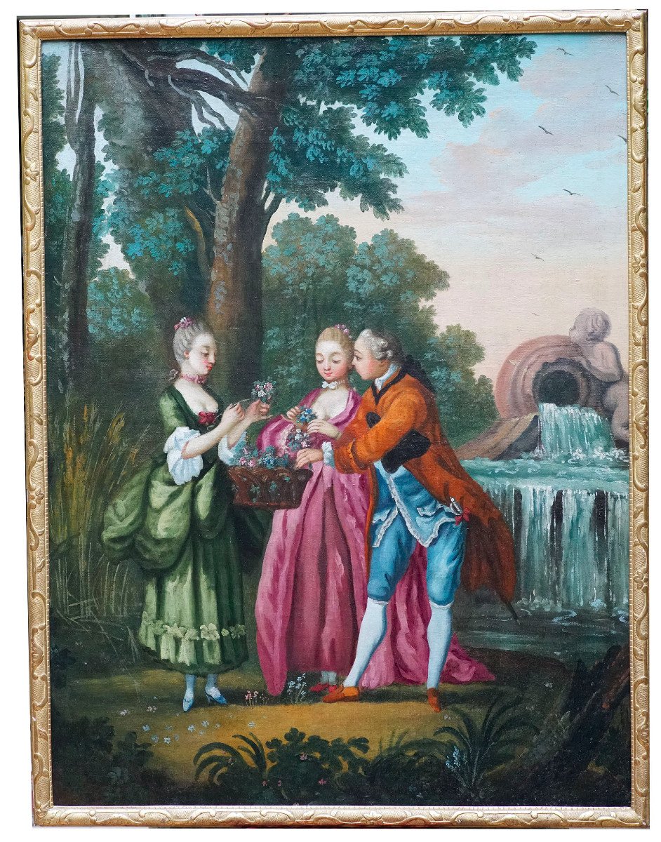 LE PARTAGE DE LA CUEILLETTE" Huile sur toile. École française XVIIIème