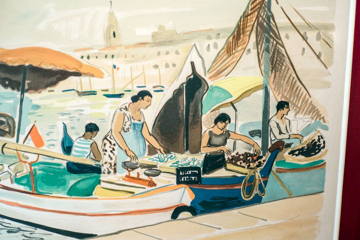 Yves Brayer, Lithograph, "marseille And The Merchants Of The Old Port"-photo-3