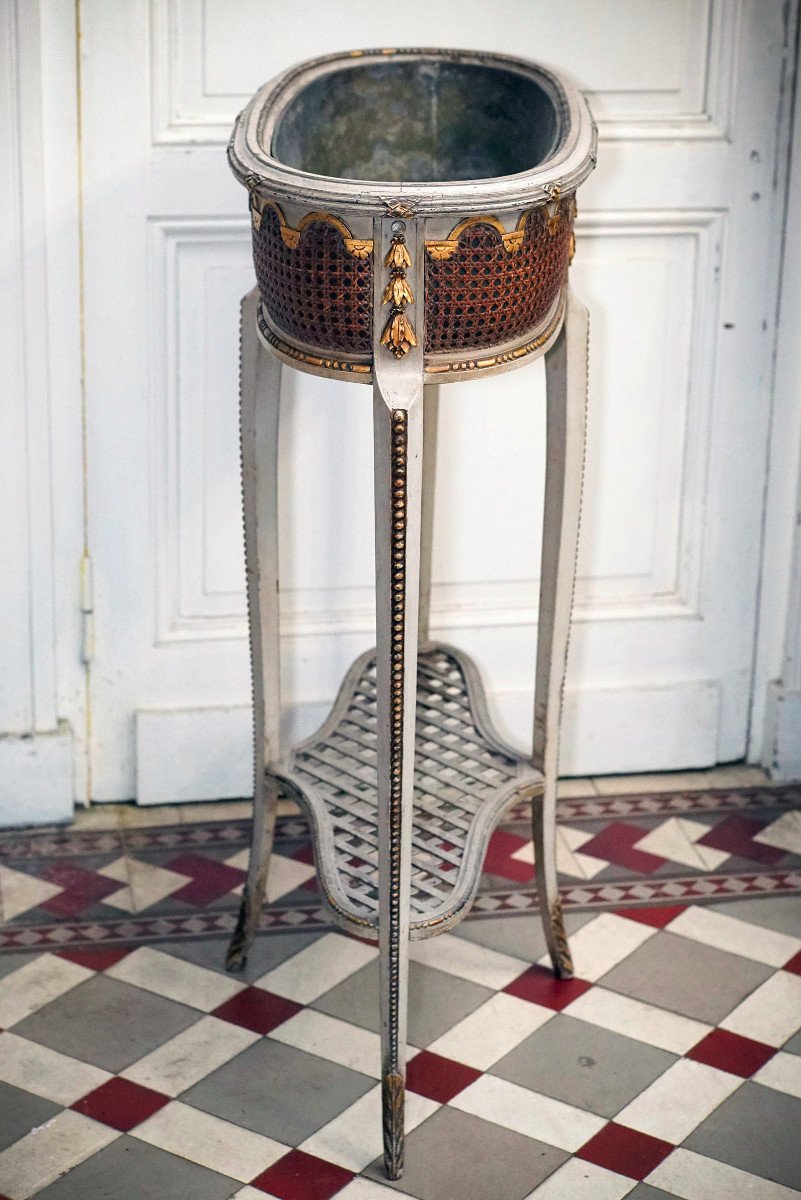 Importante Jardinière Bois Cannée Style Louis XVI-photo-3