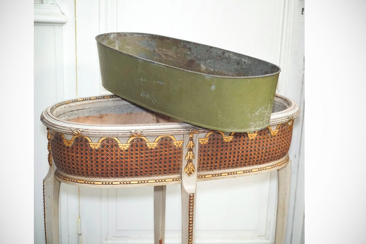 Importante Jardinière Bois Cannée Style Louis XVI-photo-5