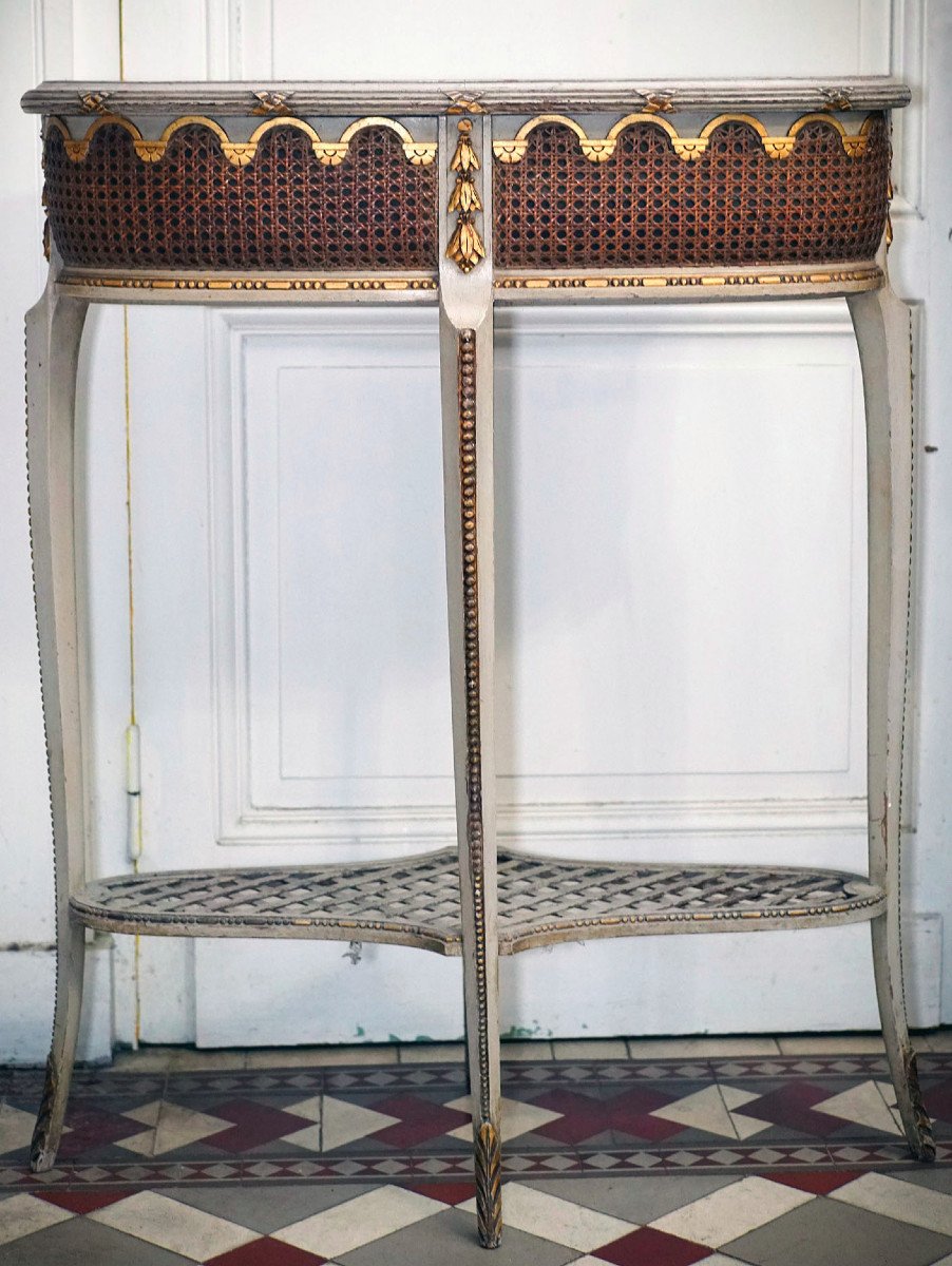 Importante Jardinière Bois Cannée Style Louis XVI
