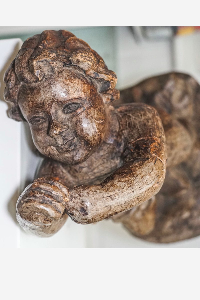 Large Wooden Putto, 18th-photo-2