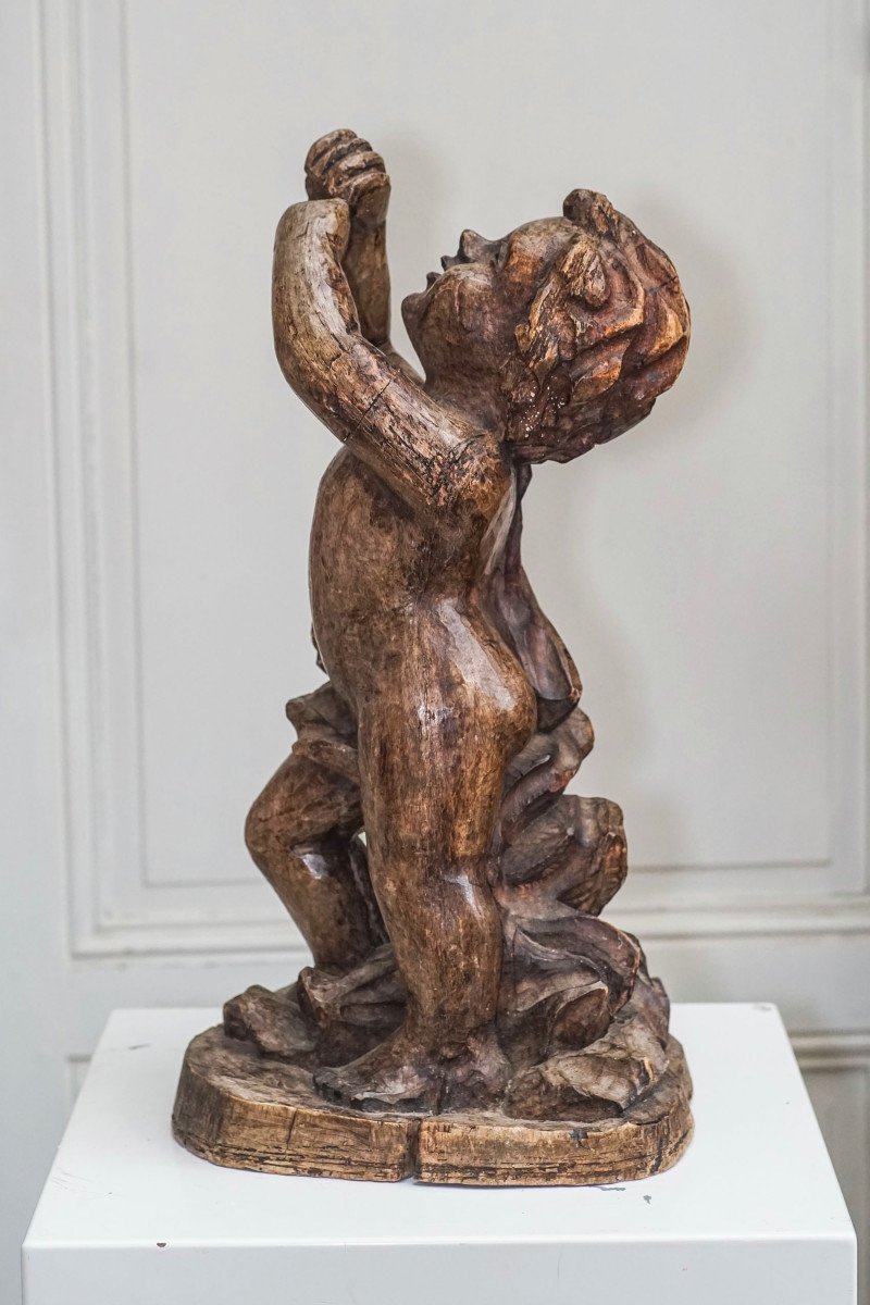 Large Wooden Putto, 18th-photo-5