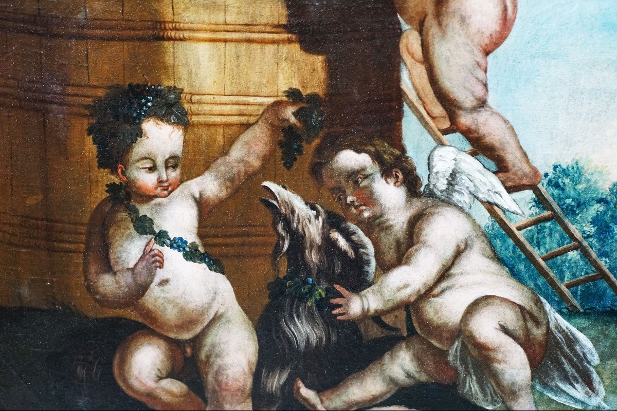 "PUTTI VENDANGEURS". Huile sur toile, École française fin XVIIIe, début XIXe-photo-1