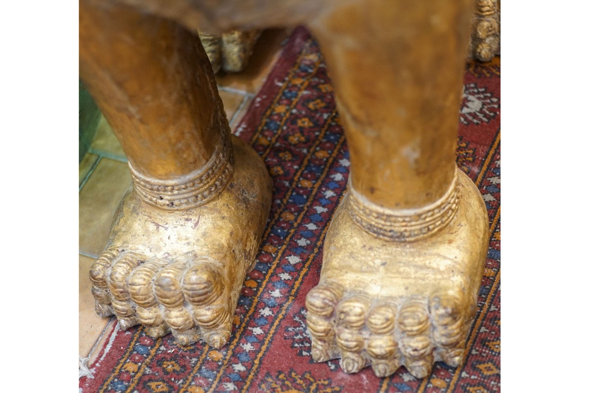 Bronze Lion, Imposing Sculpture, Gold Lacquered, Thailand-photo-3