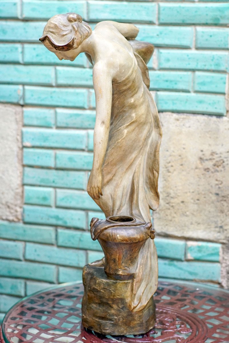 E. TELL Pour Friedrich GOLDSCHEIDER,  Art Nouveau, " La Porteuse d'Eau", Terre Cuite-photo-6