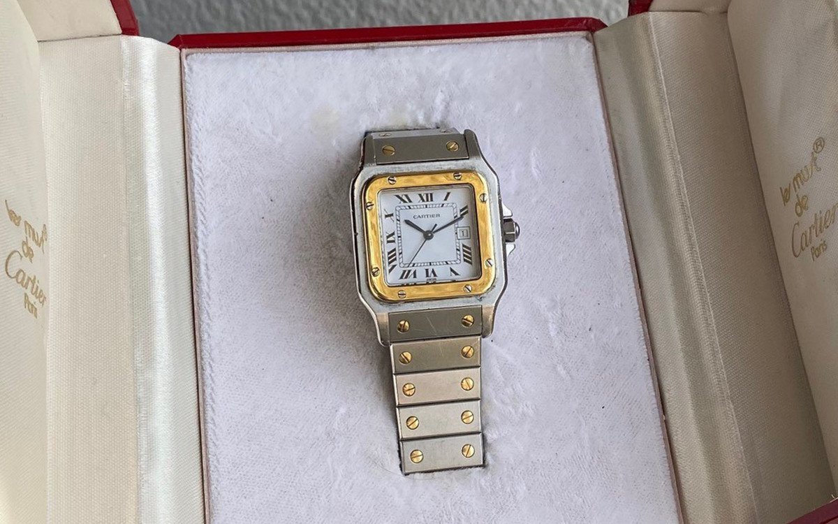 Cartier, Santos De Cartier, Gold Steel-photo-3