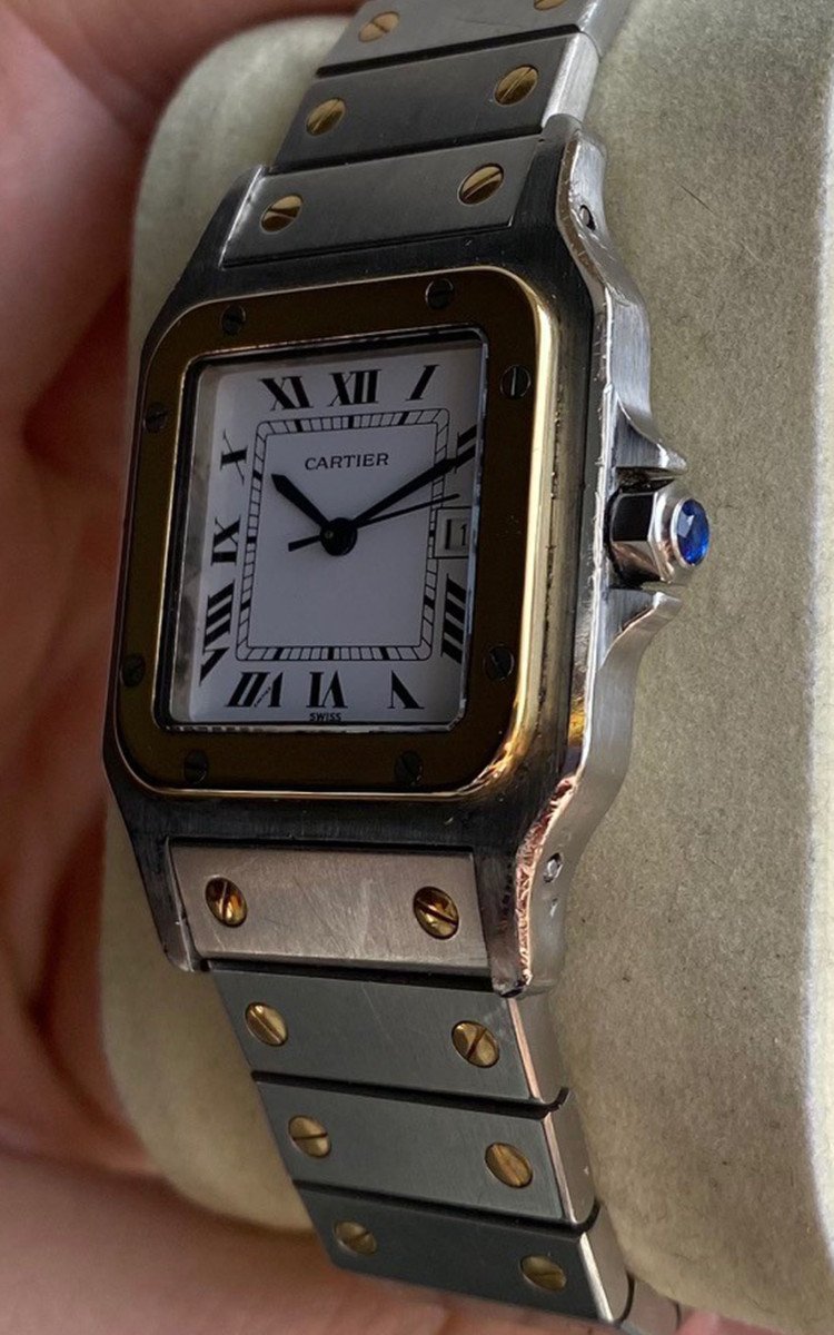 Cartier, Santos De Cartier, Gold Steel-photo-3