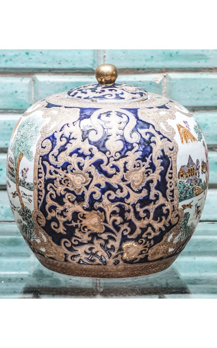 Pot asiatique, décor chasse à courre, vénerie-photo-1