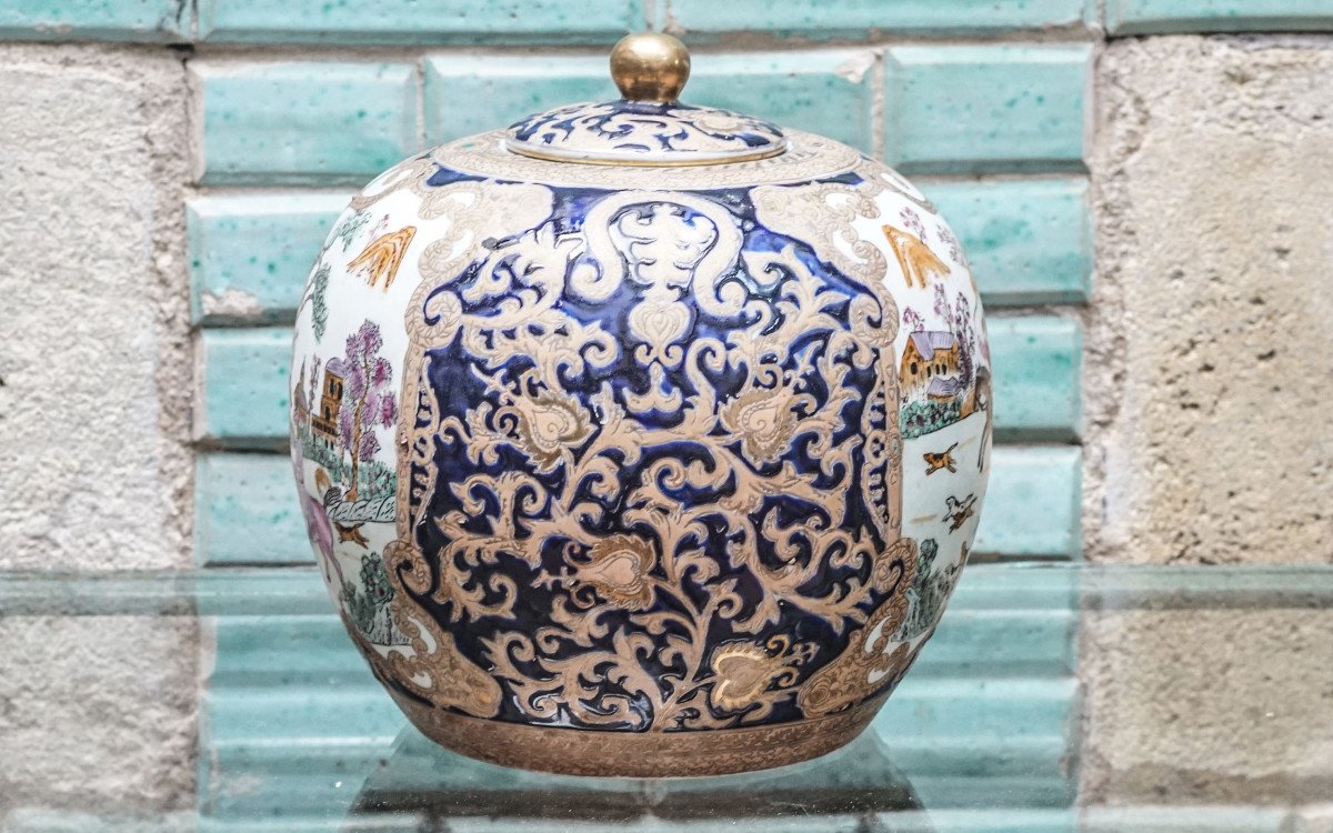 Pot asiatique, décor chasse à courre, vénerie-photo-3
