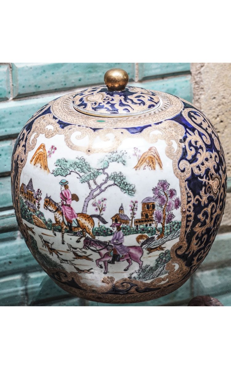 Pot asiatique, décor chasse à courre, vénerie-photo-4