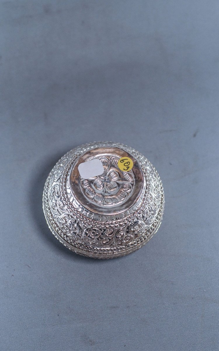 Burma Silver Round Betel Lime Box 60g-photo-1