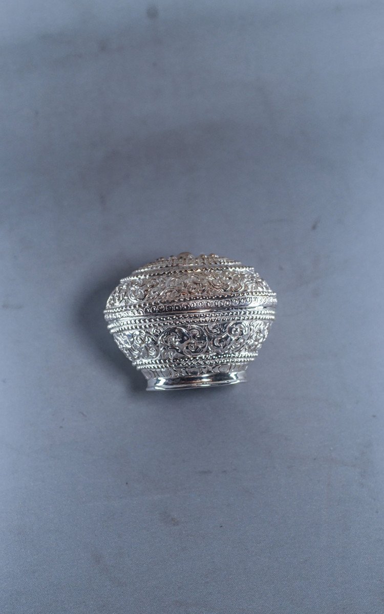 Burma Silver Round Betel Lime Box 60g-photo-2