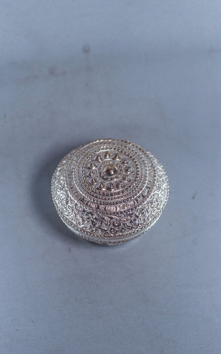 Burma Silver Round Betel Lime Box 60g-photo-6