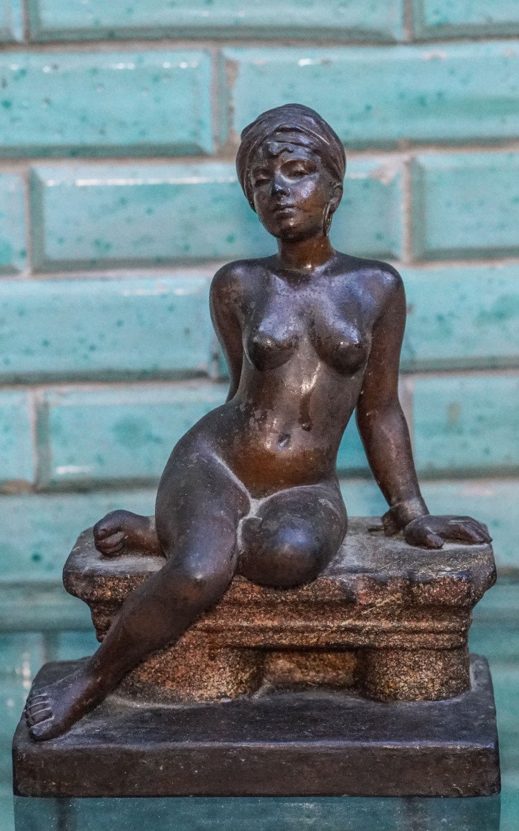 Emmanuel Villanis (1858-1914) Young Slave In Chains Seated-photo-3