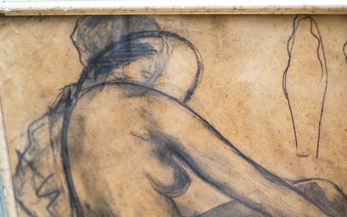 Pierre MOLINIER, ÉTUDE DE NU AU CHAPEAU, crayon et fusain-photo-2