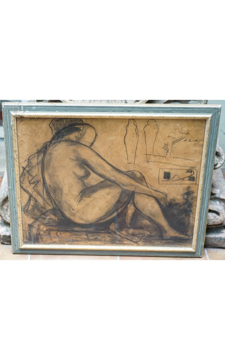 Pierre MOLINIER, ÉTUDE DE NU AU CHAPEAU, crayon et fusain-photo-5