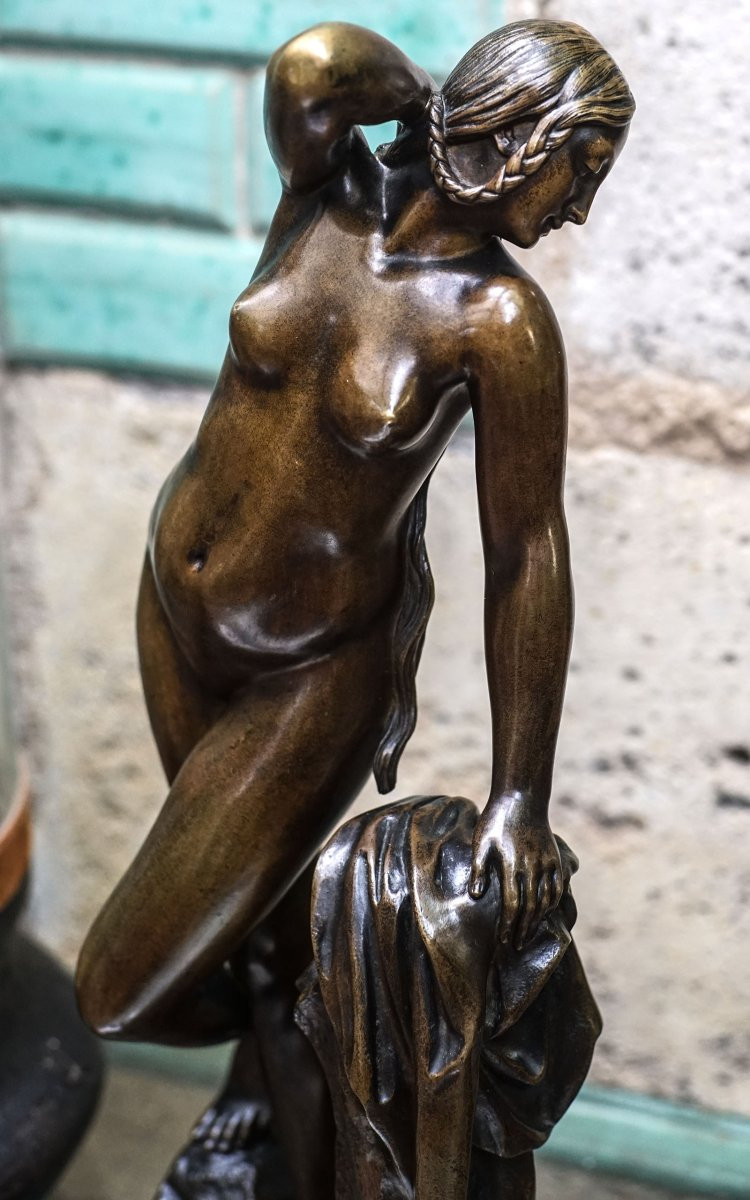 Jean-françois-théodore Gechter, "naiad", Antique Bronze -photo-1