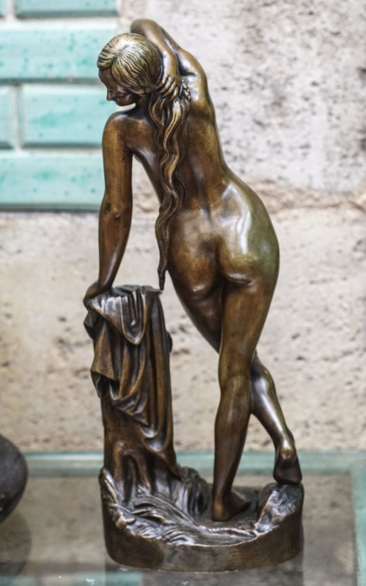 Jean-françois-théodore Gechter, "naiad", Antique Bronze -photo-3