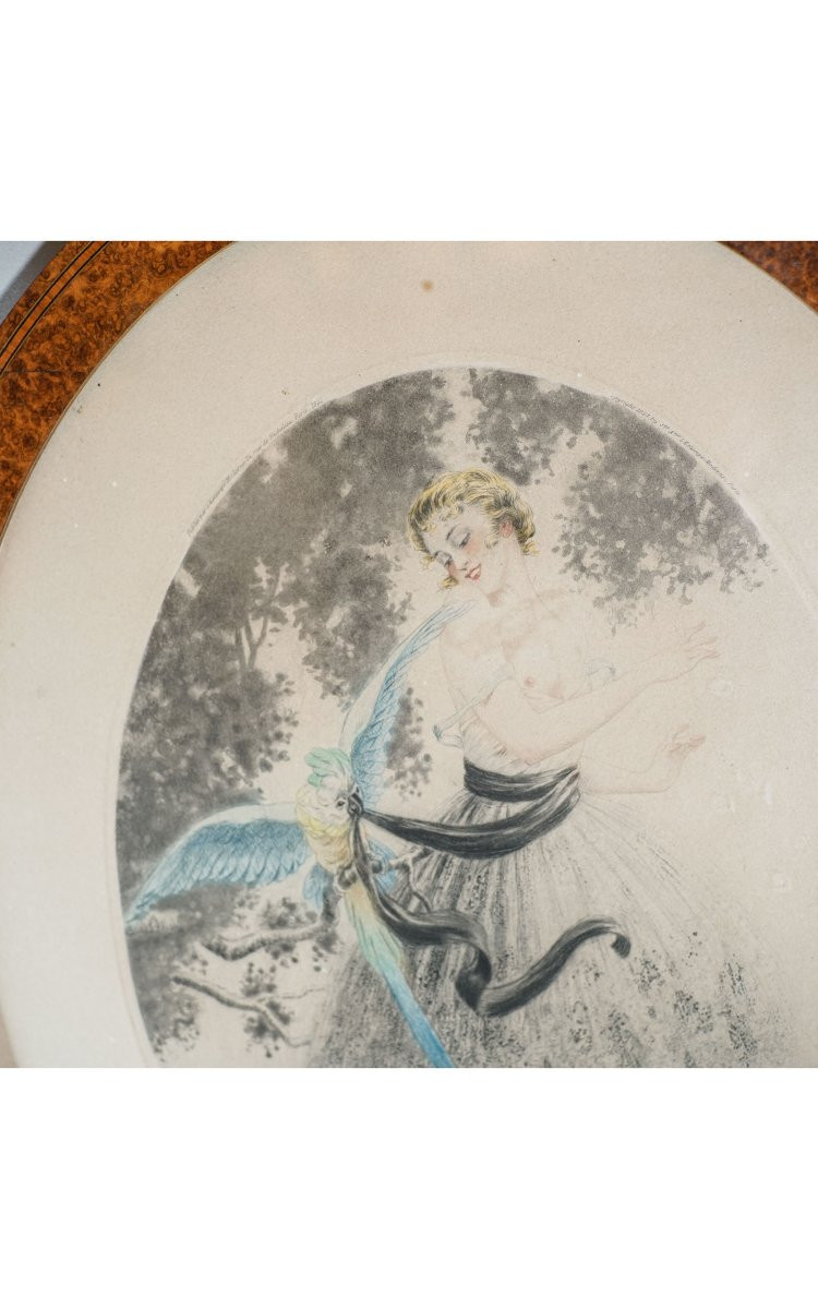 Georges GRELLET, FILLE AU PERROQUET, Estampe-photo-3